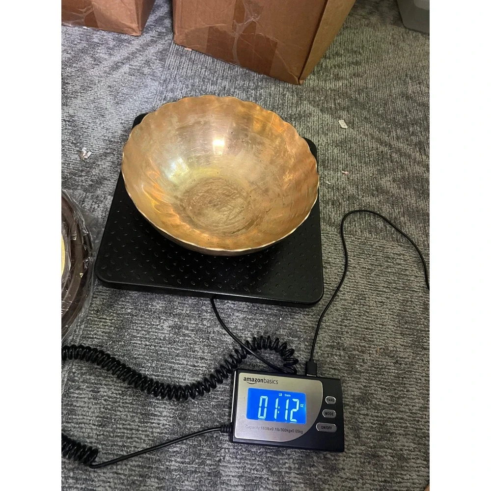Vintage Scalloped Brass Bowl Made in Korea Hammered Gold Centerpiece 9.75 inch